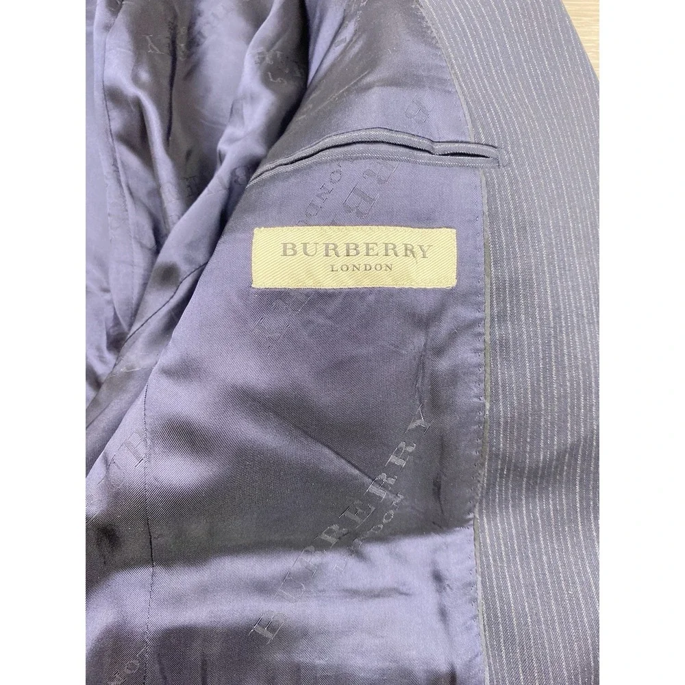 Burberry London Men's Striped 100% Wool Suit Jacket Navy Size 52 R‎